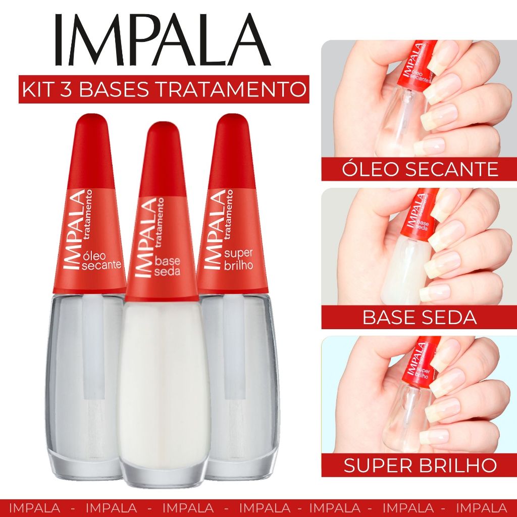 Kit 3 Bases de Tratamento Impala Secante Super Brilho Seda Esmaltes Atacado