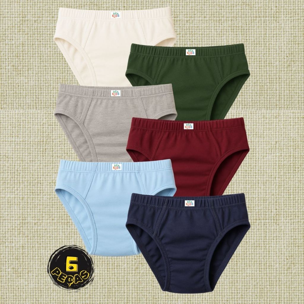 Cueca Infantil Slip Kit 6 Peças Menino Algodão