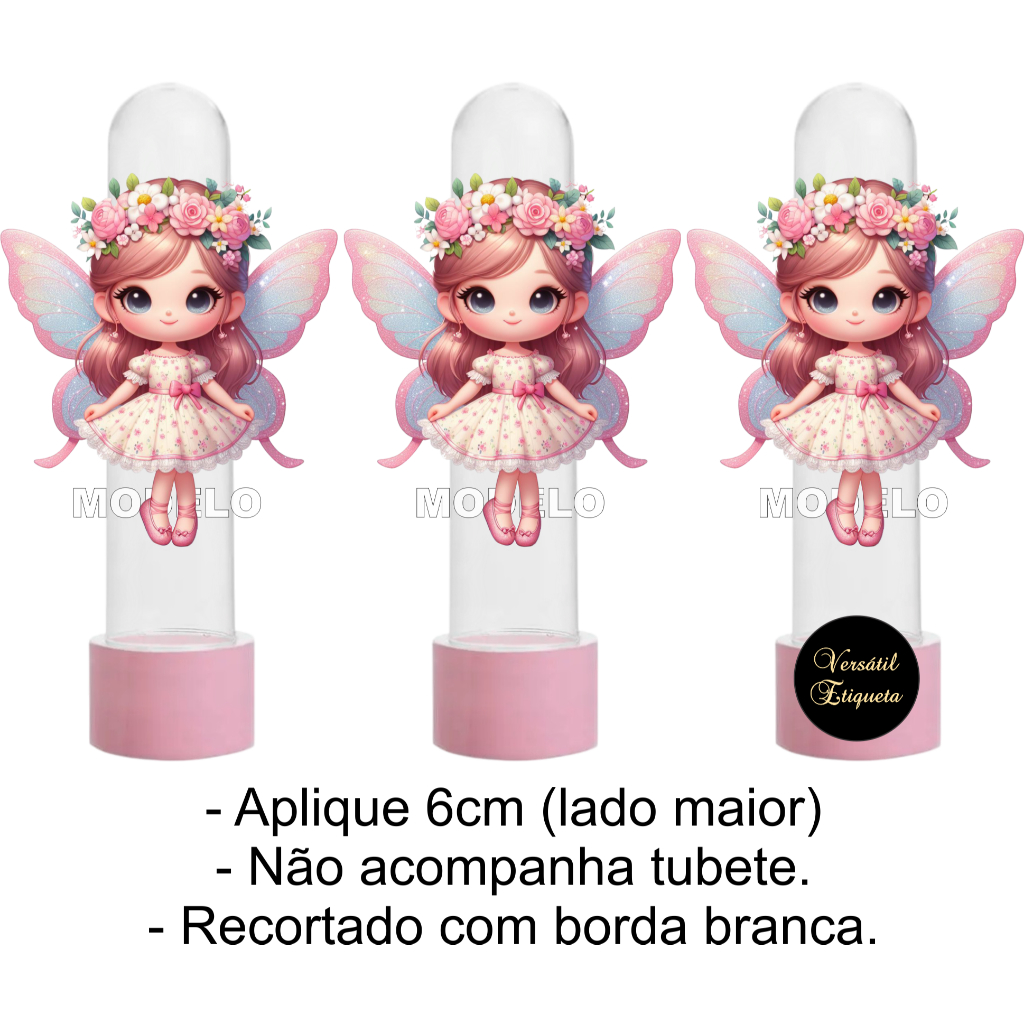 12  ou 15 Tags de 6cm para Tubete de 13cm Fada Fadinha - Etiqueta - Rótulo - Aplique - Recortado