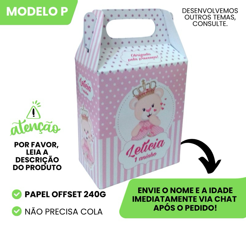 Kit Caixinha Surpresa Personalizada Ursinha Princesa Aniversario Lembrancinha Infantil
