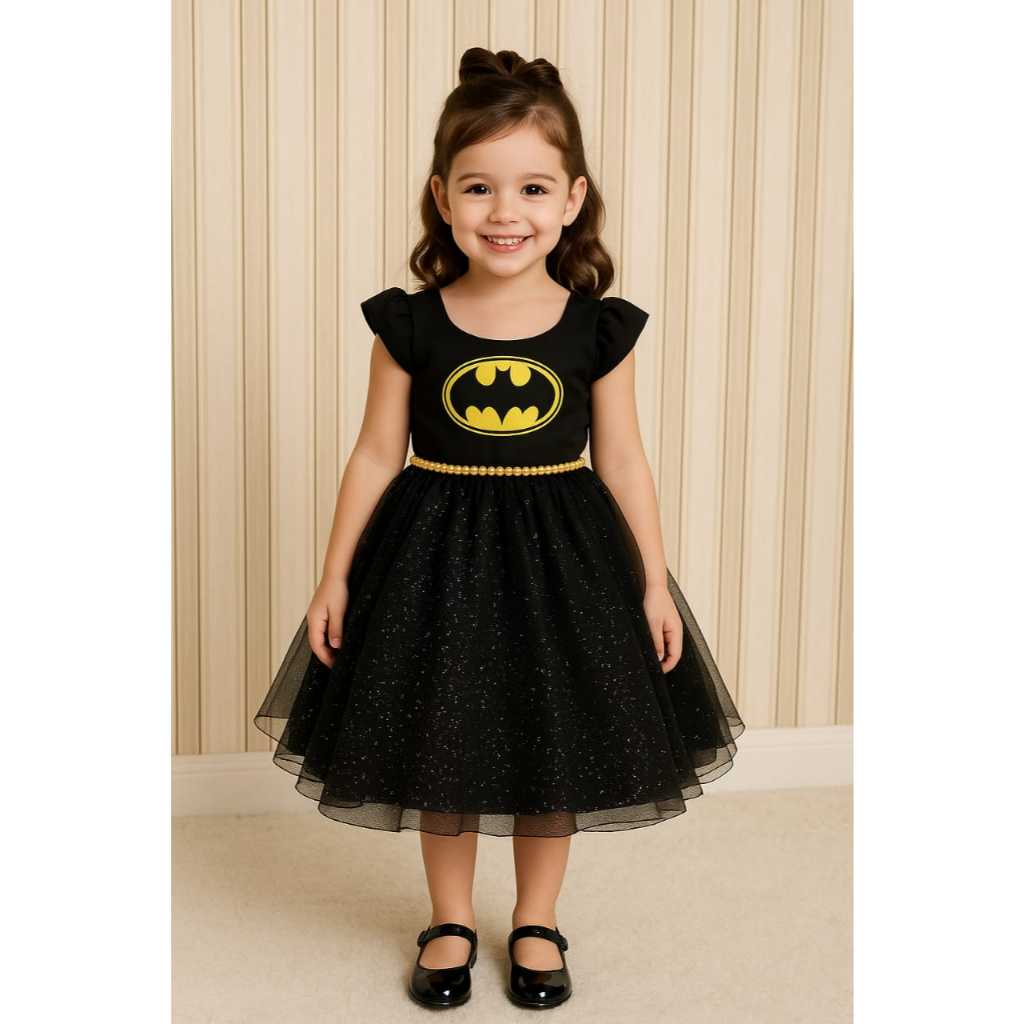 Vestido Luxo Infantil Meninas Heróis Batman e Mulher Maravilha Para Aniversário Festa