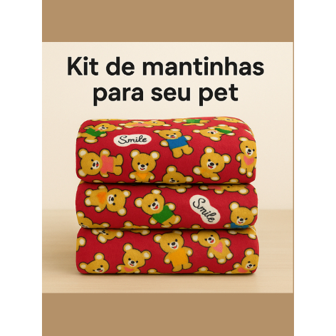 Kit 3 Mantas Pet 90x80cm Laváveis Antialérgicas para Cachorro e Gato - COBERTINHA E MANTINHA INVERNO