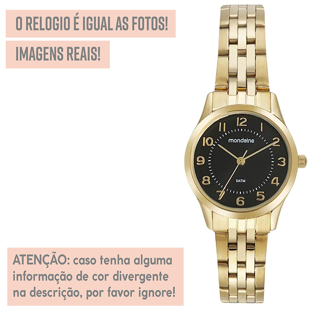 Detalhes do Relógio Mondaine Feminino Dourado Original Luxo Prova Dágua