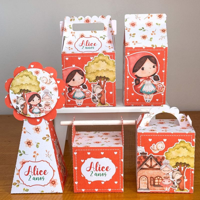 Caixinhas Personalizadas Chapeuzinho Vermelho Lembrancinha Aniversário mimos(Pegue e Monte)