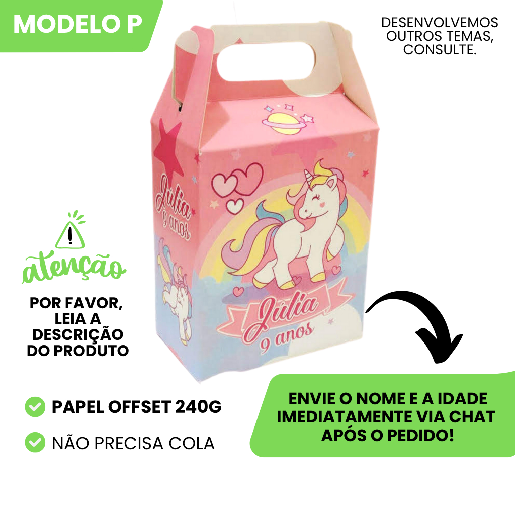 Kit Caixinha Surpresa Personalizada Unicornio Aniversario Lembrancinha Infantil