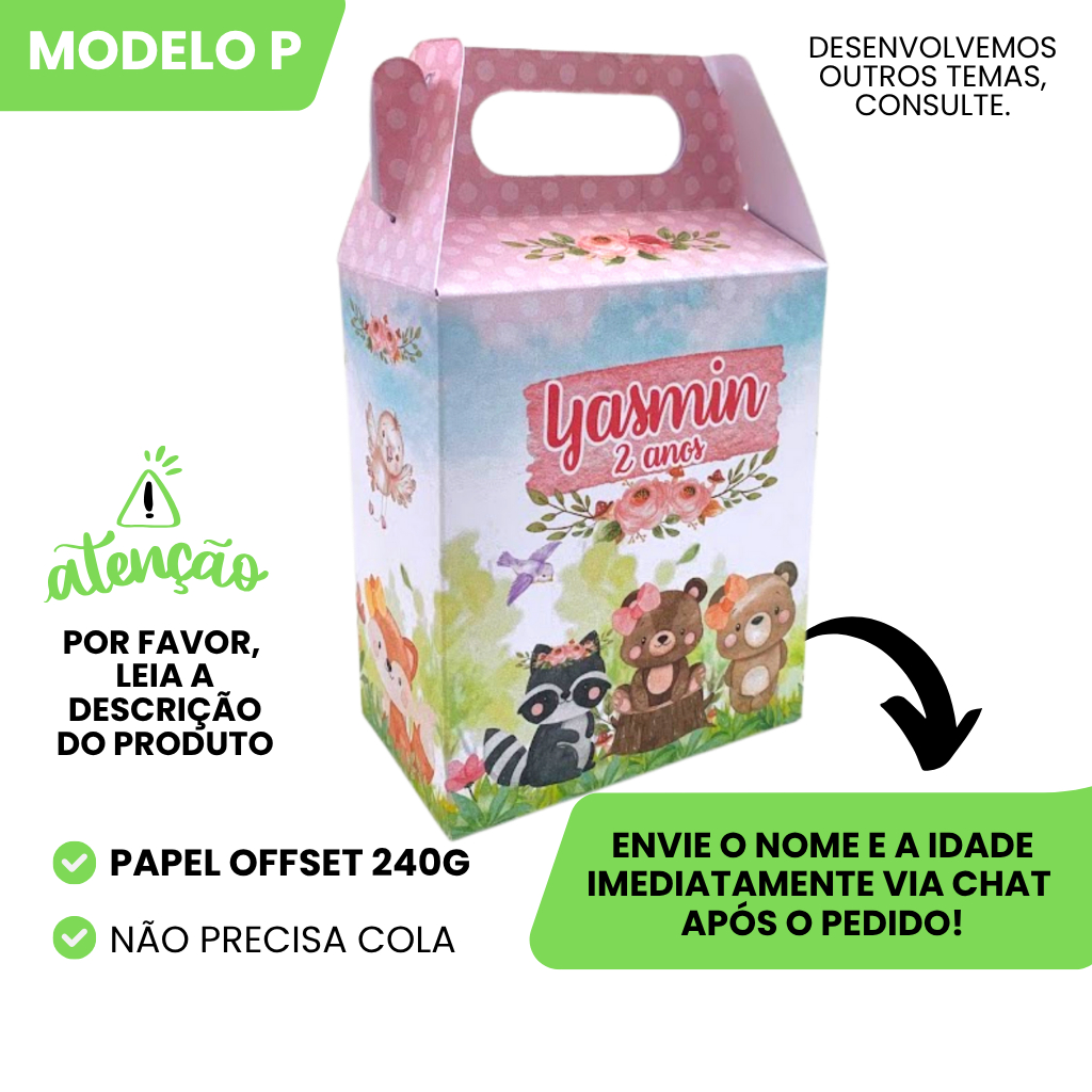 Kit Caixinha Surpresa Personalizada Bosque Aquarela Menina Aniversario Lembrancinha Infantil