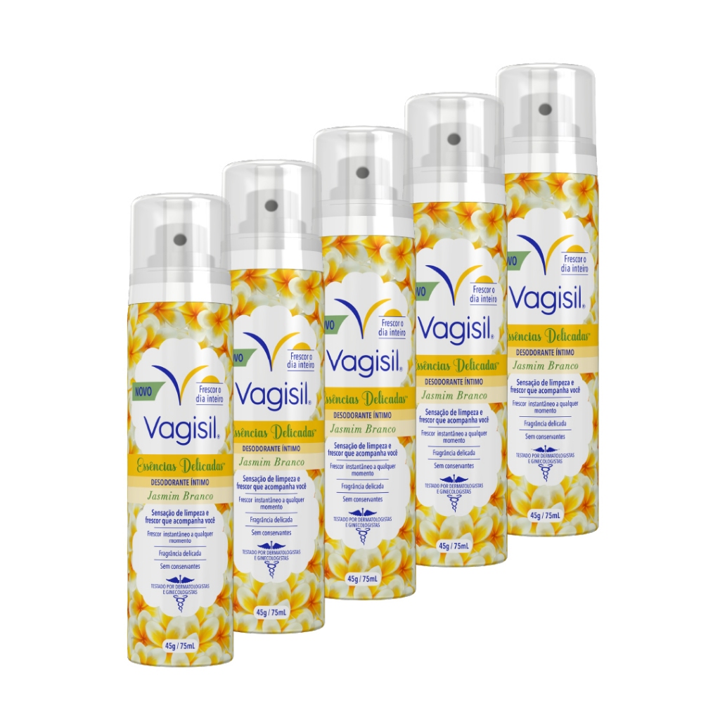 Kit 5x Vagisil Desodorante Íntimo Essências Delicadas Jasmim Branco 75ml