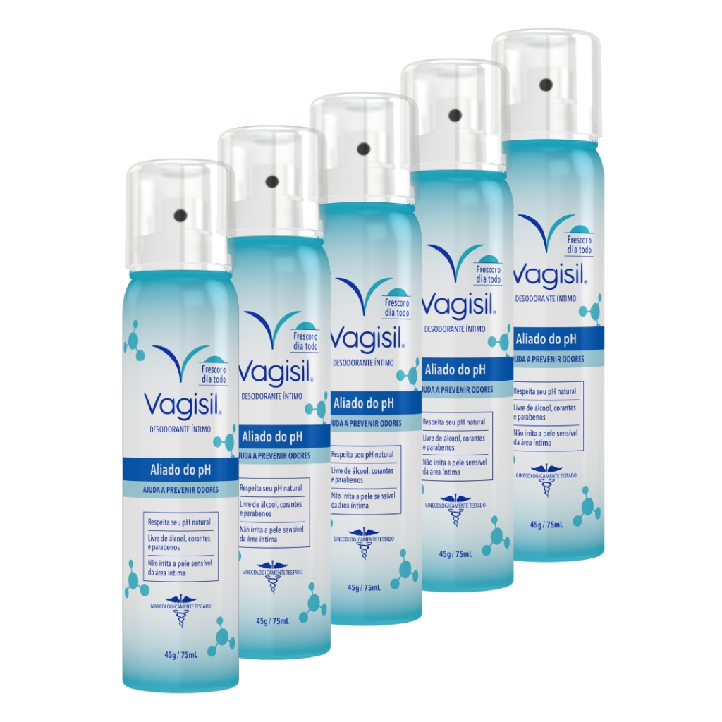 Kit 5x Vagisil Desodorante Íntimo PH Equilíbrio 75ml em Oferta na Shopee