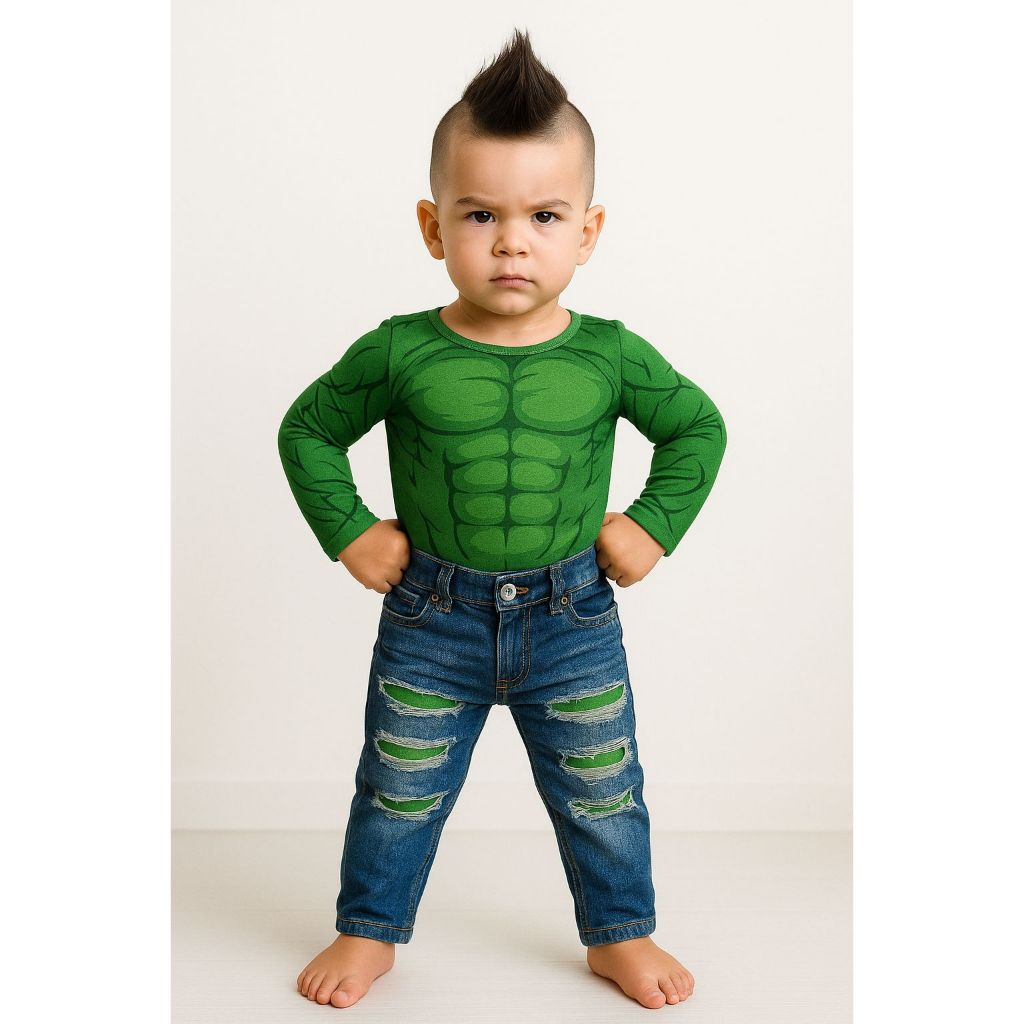 Fantasia Infantil do Hulk Longa com Enchimento e Máscara — imagem 2 de 2