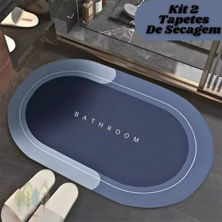 Kit 2 Tapetes De Secagem Rápida Em Microfibra Antiderrapante De Banheiro 60x40cm