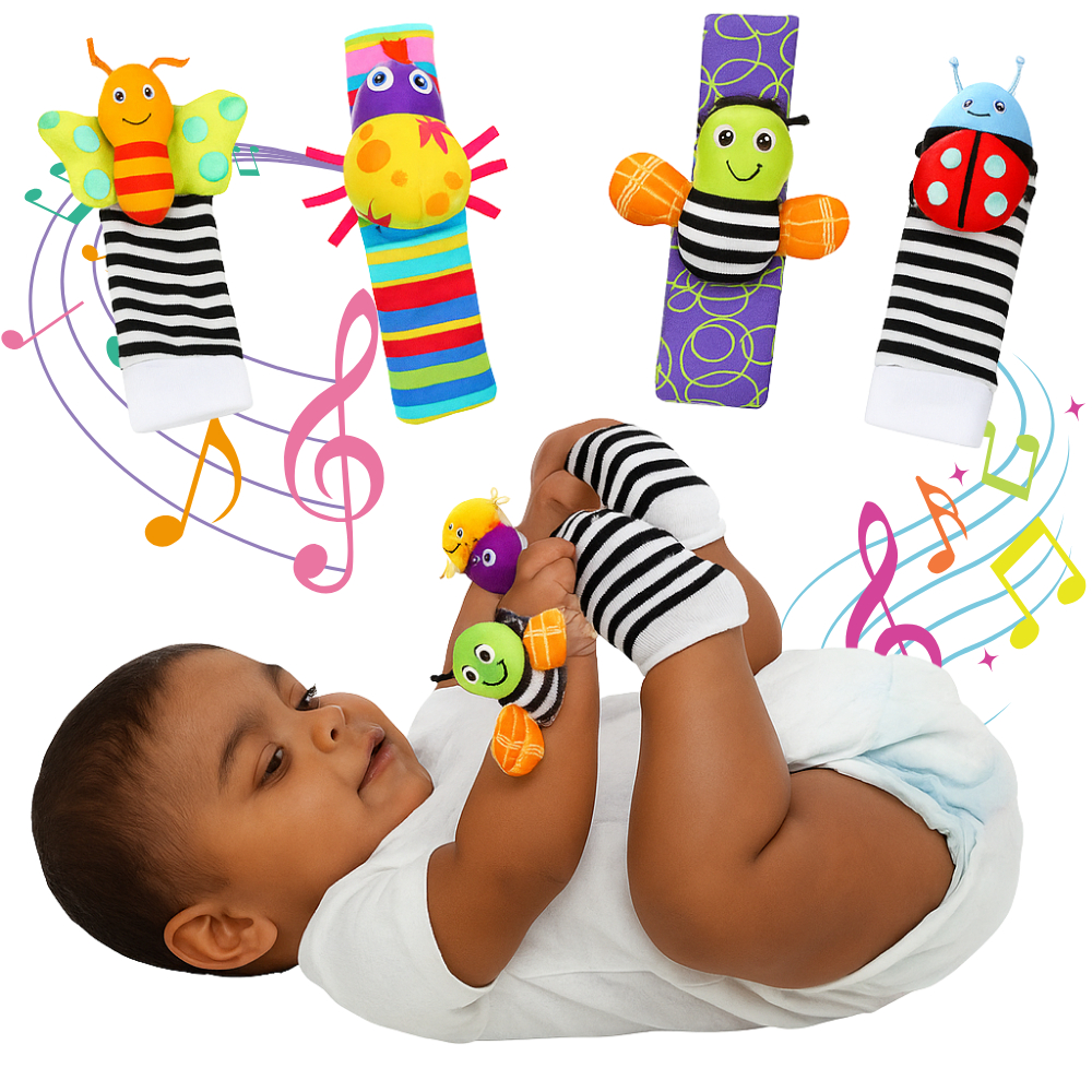 Kit 4 peças Meias e Pulseiras com Chocalho de Pelúcia para Bebês em Oferta na Shopee