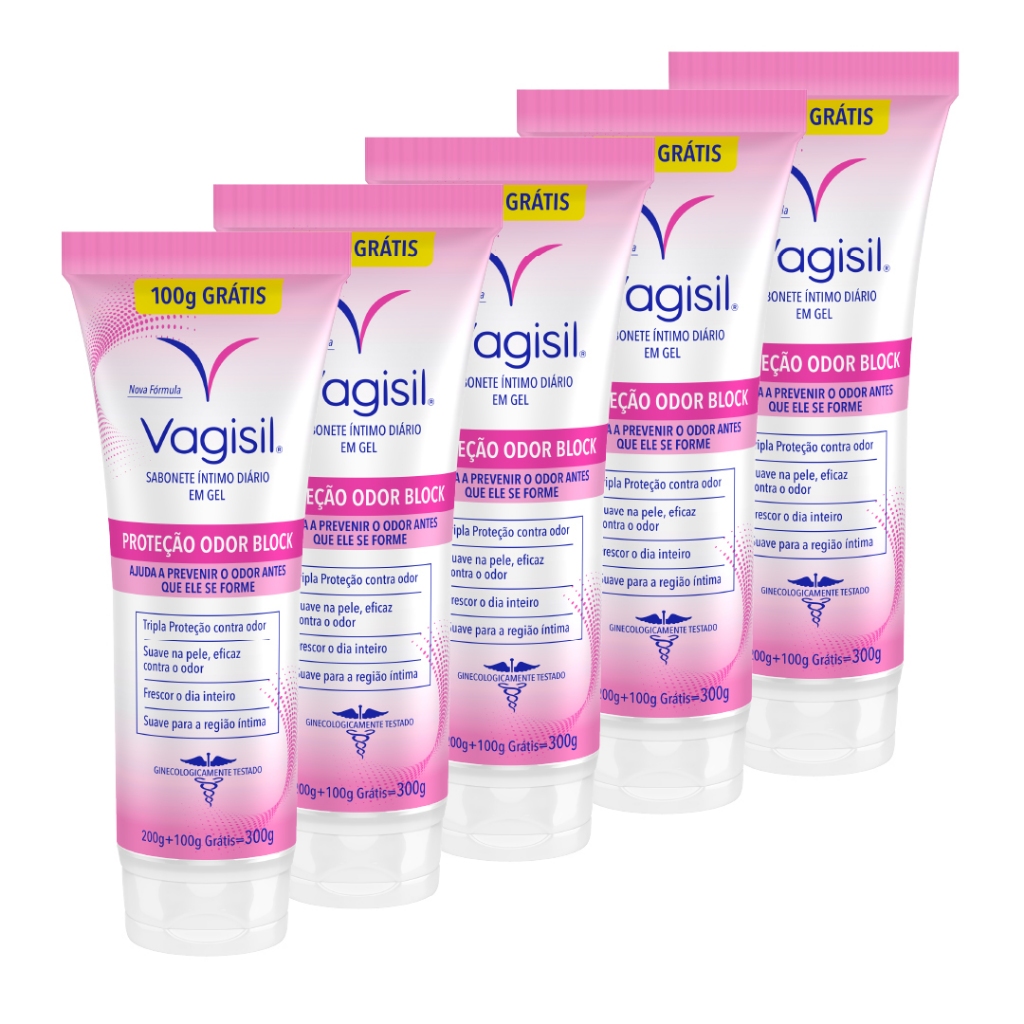 Kit 5x Vagisil Sabonete Líquido Íntimo Odor Block 200 + 100g Grátis em Oferta na Shopee
