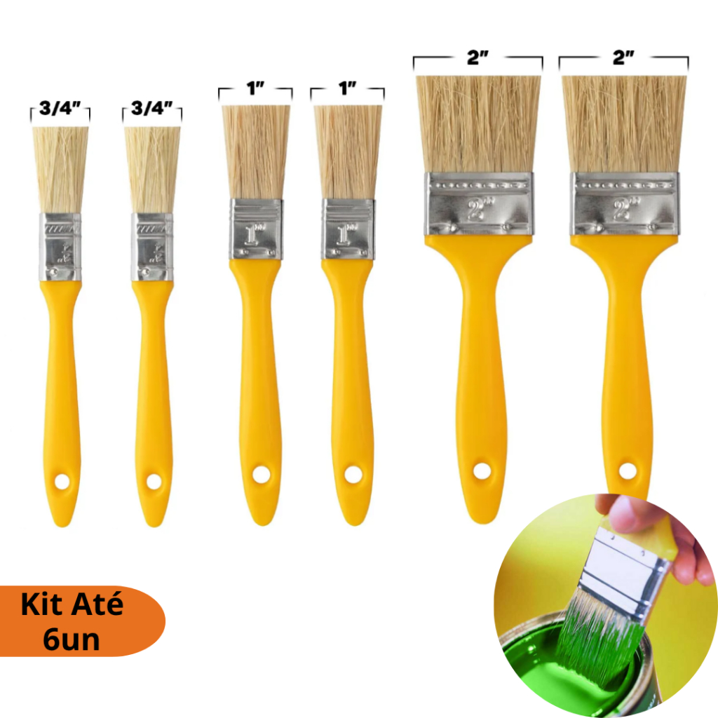 Kit Pincel Trincha Cerdas Naturais Pelo de Porco - 3 ou 6 Unidades