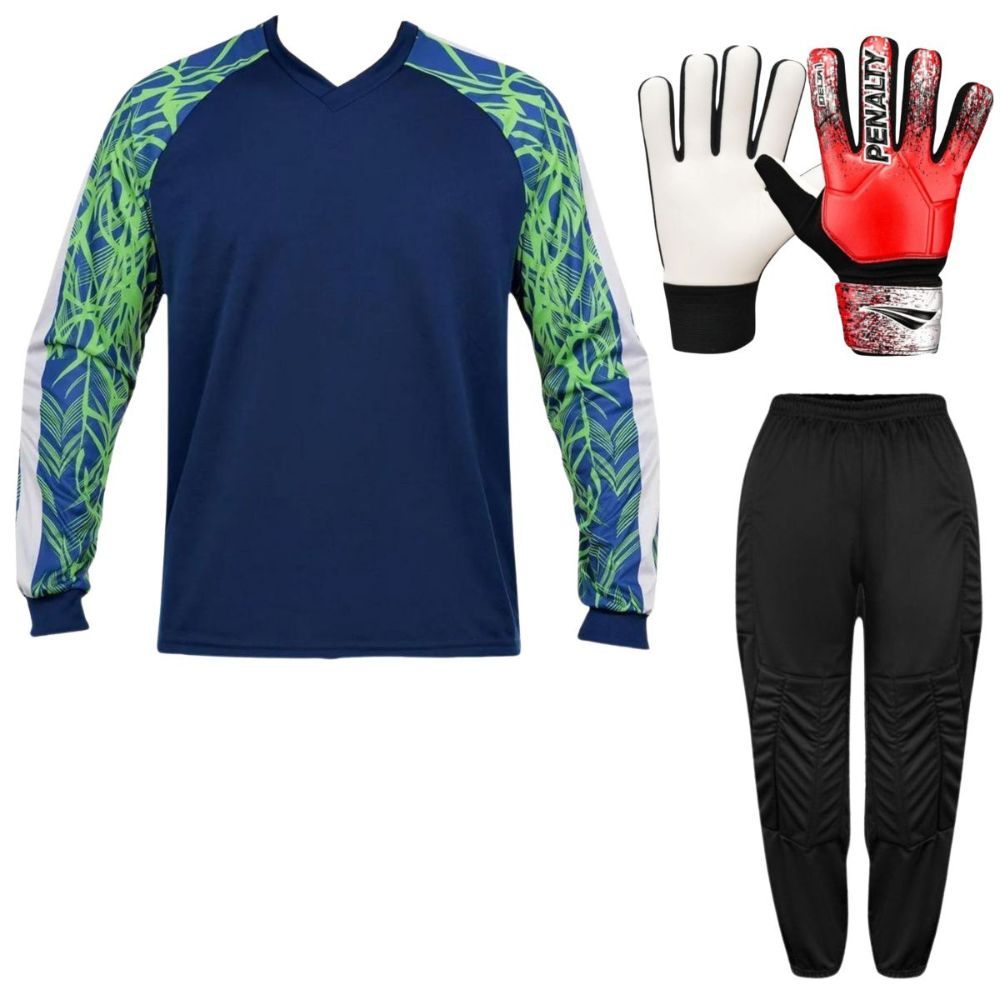 Kit Goleiro Infantil Camisa Kanga + Calça TRB + Luva Penalty