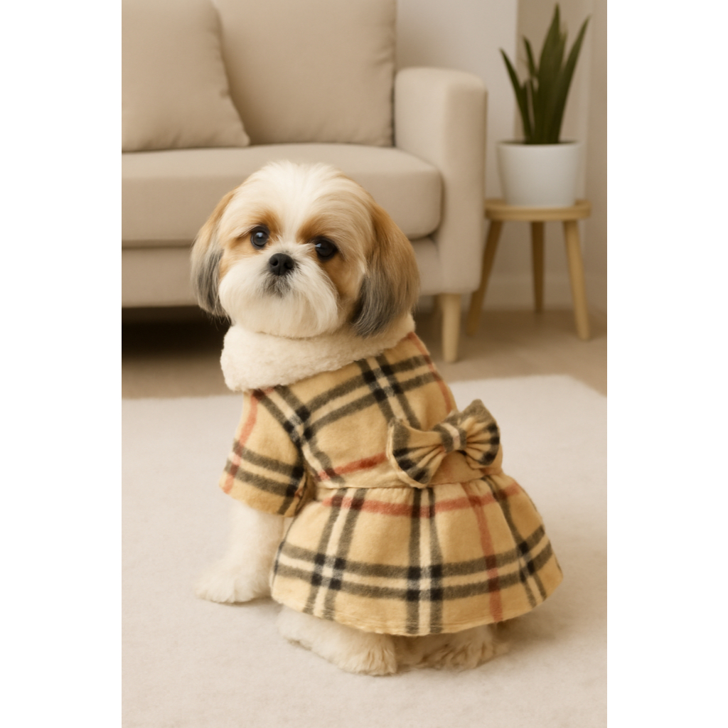 Vestido de Inverno Pet Luxo Soft Estampado com Gola de Lã