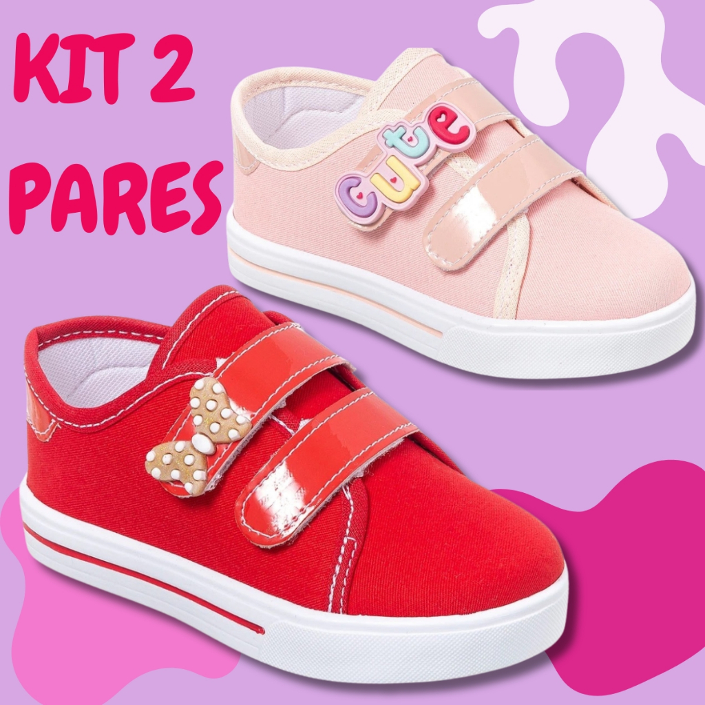 kit 2 Pares Tênis Infantil Menina Casual Confortável e Leve Colorido Promoção Volta as Aulas em Oferta na Shopee