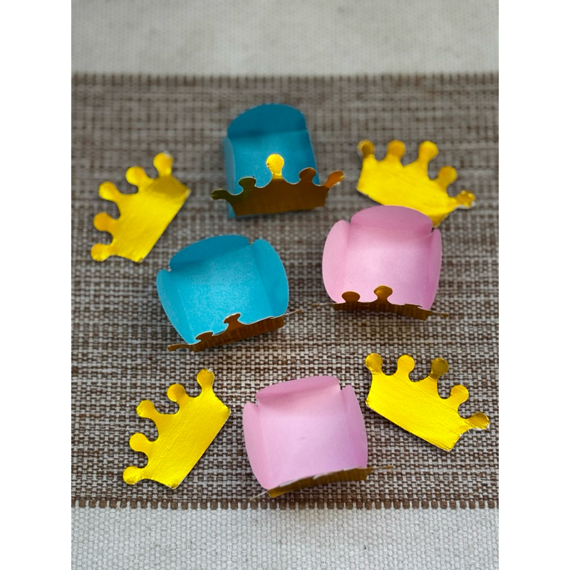 100 Forminhas Coroa Dourada – Chá de Revelação Menino ou Menina - Forminha de chá de revelação princesa ou príncipe