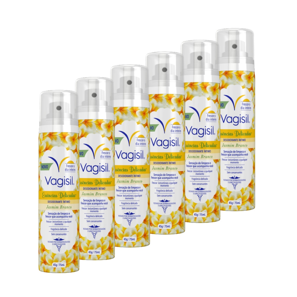 Kit 6x Vagisil Desodorante Íntimo Essências Delicadas Jasmim Branco 75ml em Oferta na Shopee