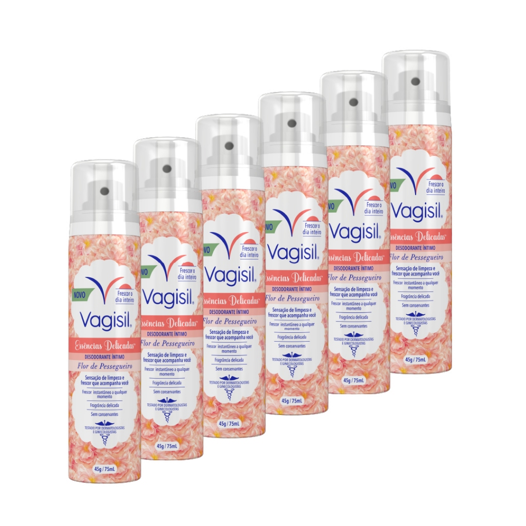 Kit 6x Vagisil Desodorante Íntimo Essências Delicadas Flor de Pessegueiro 75ml em Oferta na Shopee