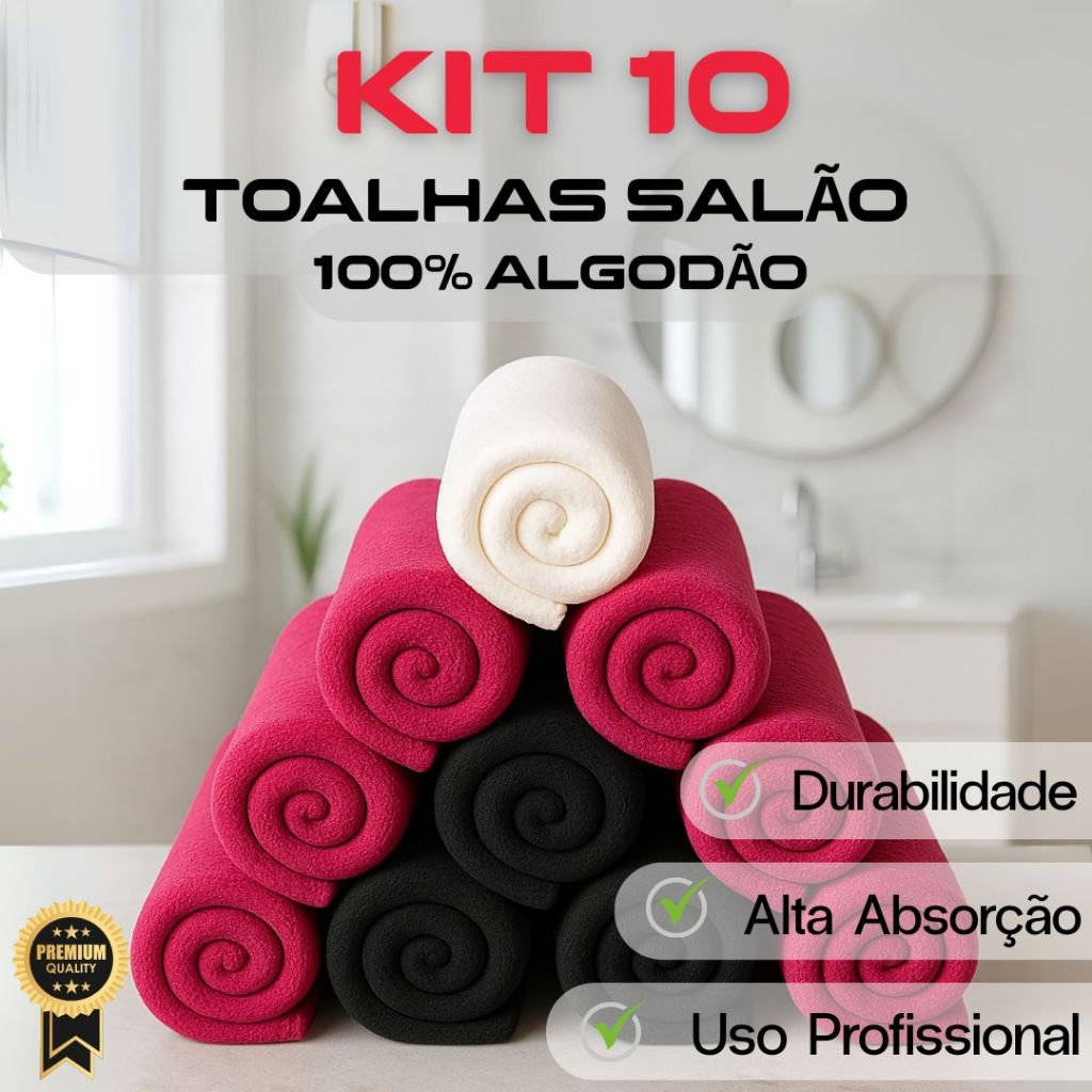 Kit 10 Toalhas de Rosto Salão 100% | Algodão Profissional para Salão | Alta Absorção e Durabilidade