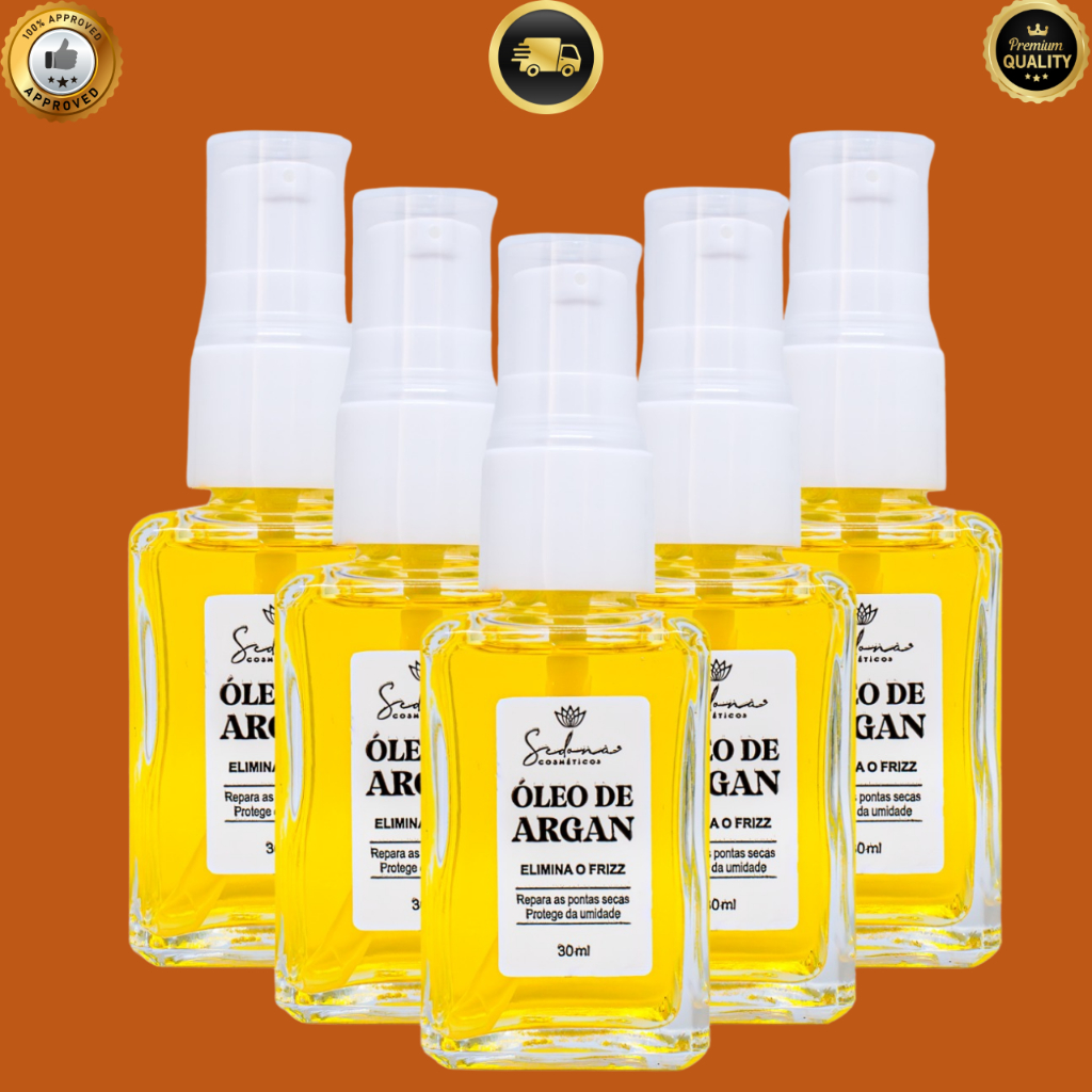 KIT 5 Óleo Capilar de Argan 30ml Nutrição e Brilho umectação capilar Intenso, óleo capilar  Nutrição