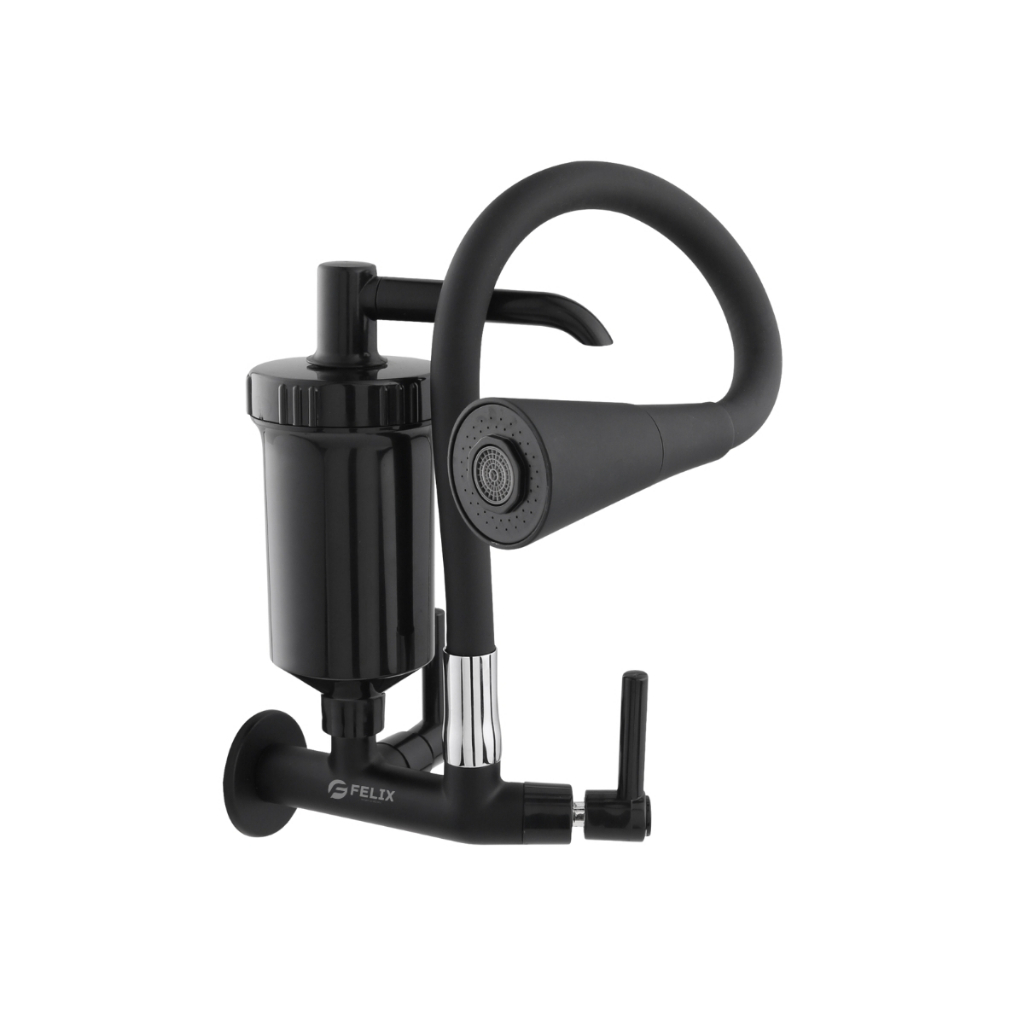 Torneira com Filtro Gourmet Flexível Cozinha Parede Preta All black c/ Ducha 2 Jatos 1/4 de Volta + Refil