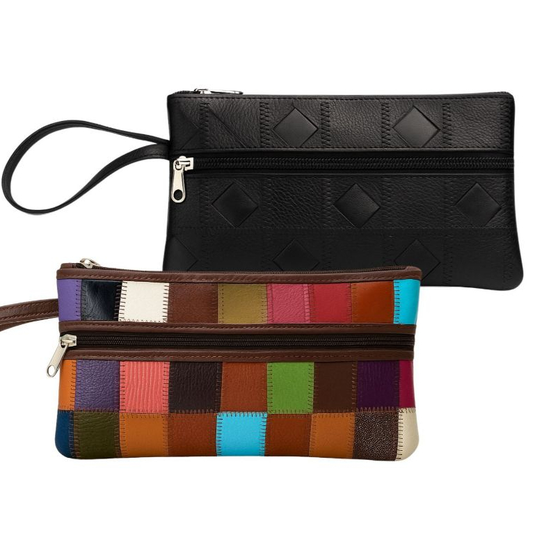 Bolsa de Mão Couro Retalho Porta celular Bolinha Feira Mercado