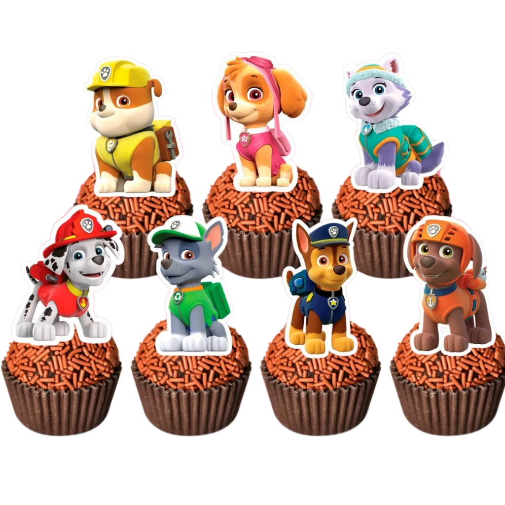 Kit c/ 50 Topper Tags Patrulha Canina Docinhos Brigadeiro Cupcake Festa Aniversário Topo