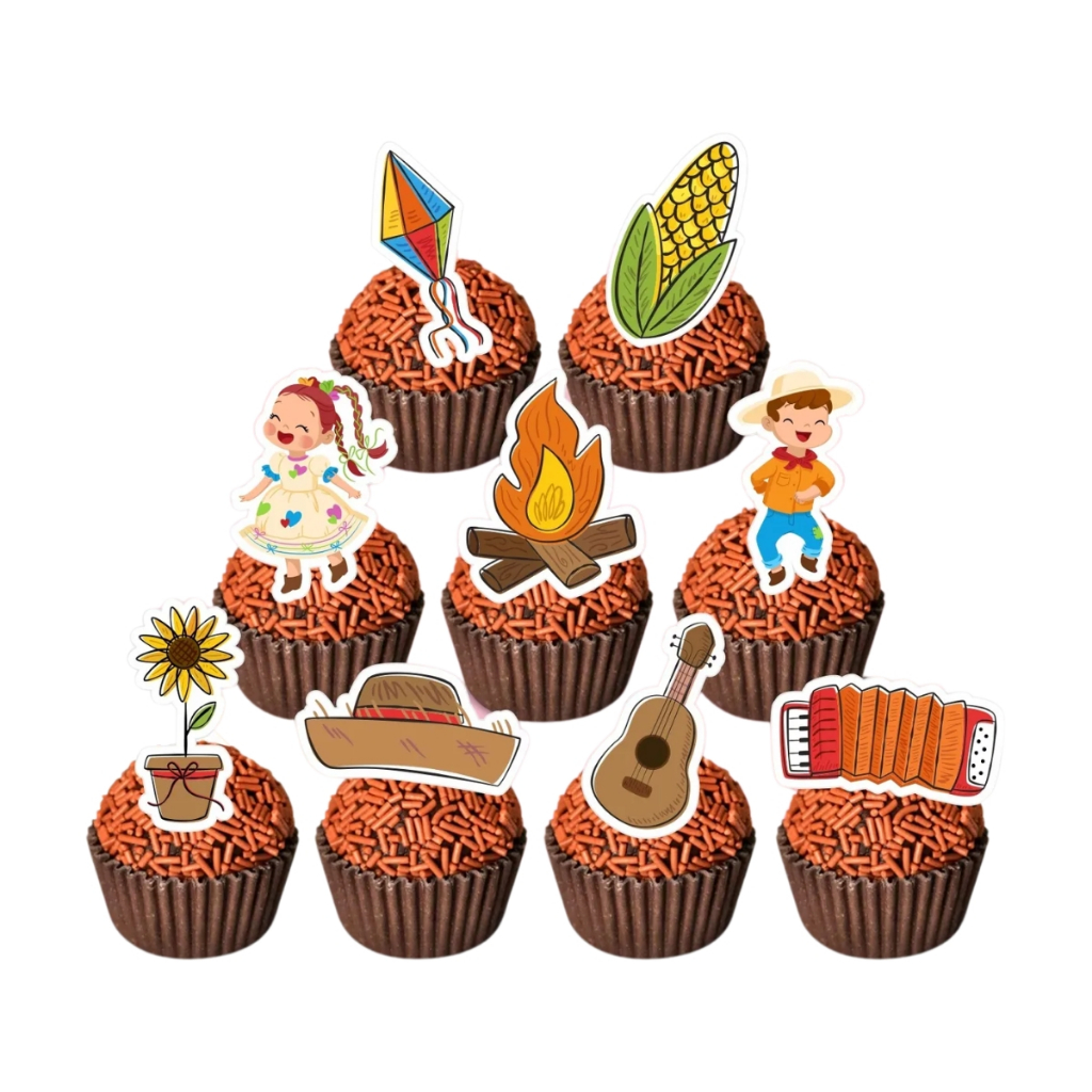 Kit c/ 50 Topper Tags Arraiá Festa Junina Julina Docinhos Brigadeiro Cupcake Festa Aniversário Topo