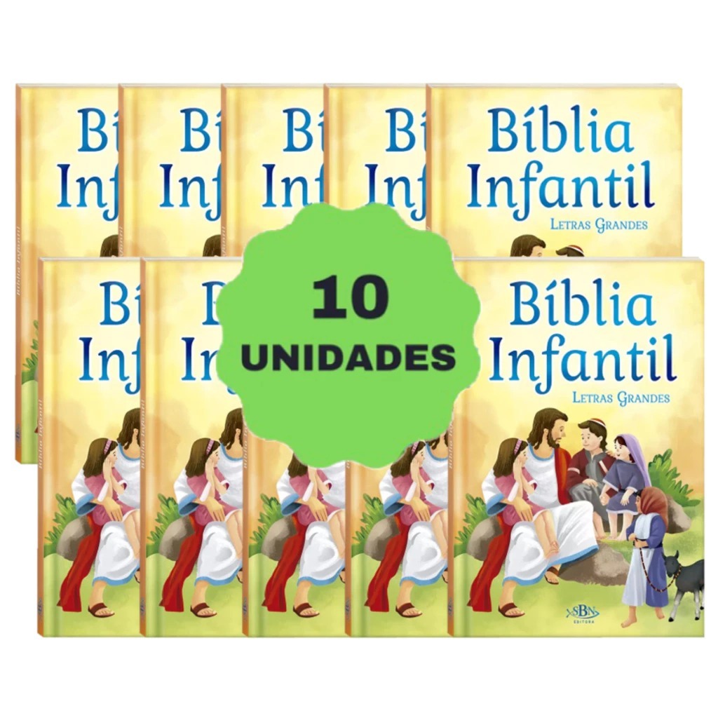 Kit com 10 Bíblias Infantil Com Ilustrações e Letras Grandes Capa Dura Almofadada