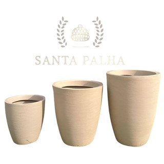 Kit Vaso de Plantas com 3  P+M+G em Polietileno Decorativo Escovado Luxo Moderno -  Santa Palha
