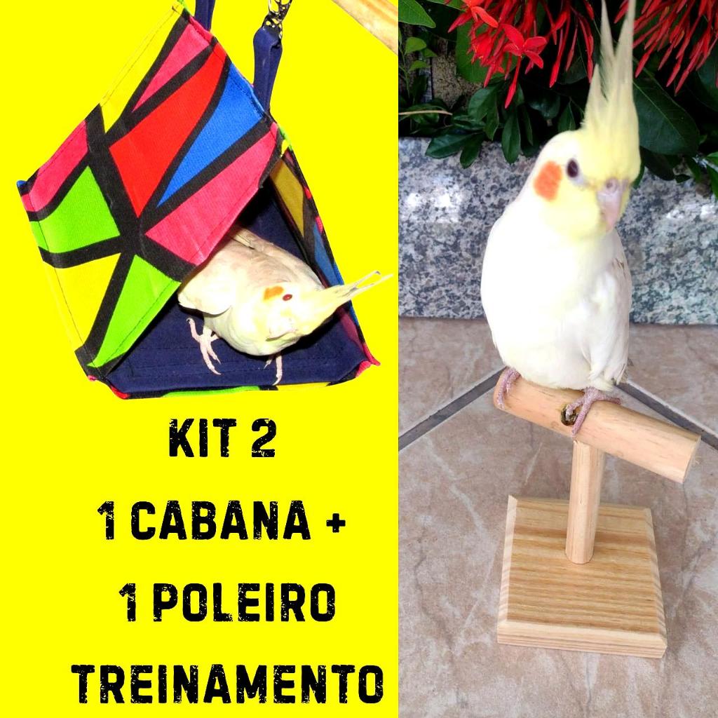 kit 2 Brinquedos para calopsita  Cabana + Poleiro de foto Treinamento Para Aves.