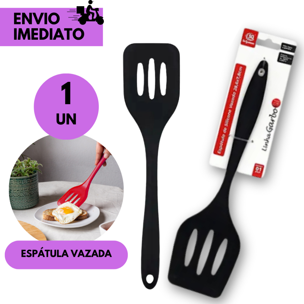 Espátula Vazada Silicone Vermelha Cozinha Antiaderente Resistente Cabo Confortável Utensílio