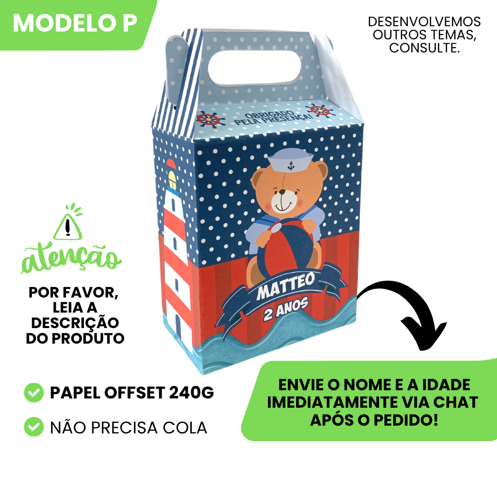 Kit Caixinha Surpresa Personalizada Ursinho Marinheiro Aniversario Lembrancinha Infantil