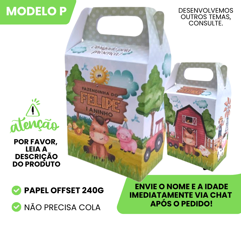 Kit Caixinha Surpresa Tamanho P Personalizada Fazendinha Aquarela Lembrancinha Aniversario Infantil