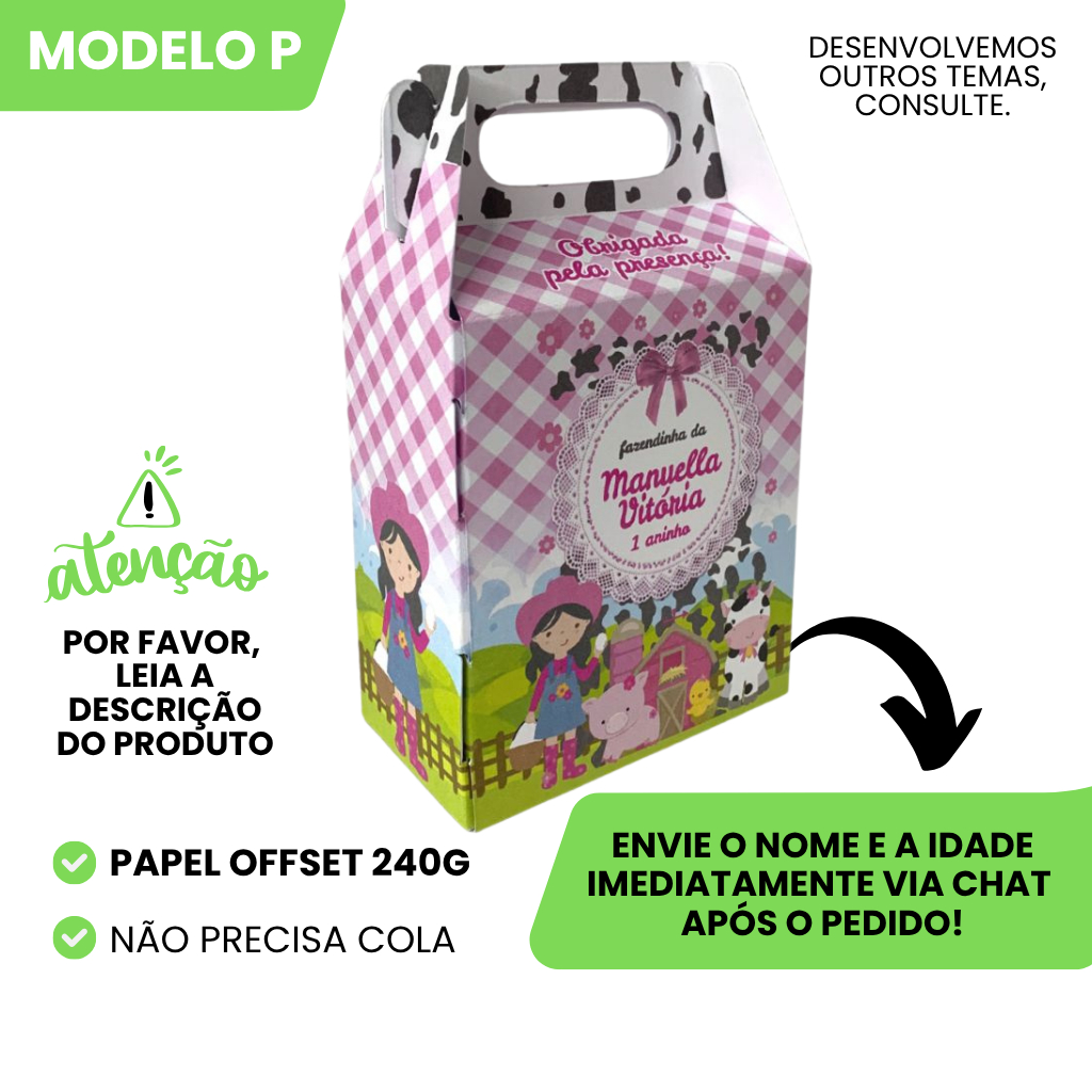 10 Caixinha Surpresa Personalizada Tamanho P Fazendinha Menina Aniversario Lembrancinha