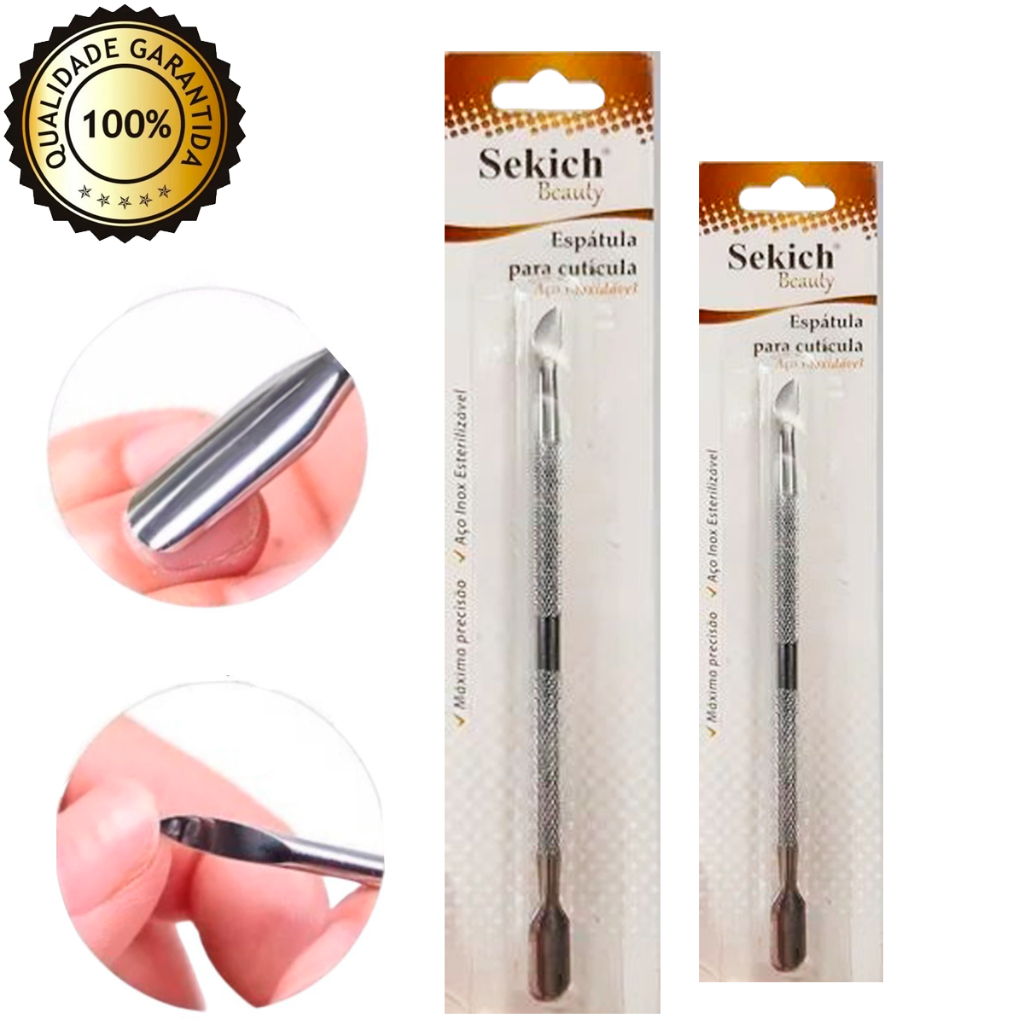 Kit Alicates Unha Cutícula 722 Mundial inox + Espátula Inox Profissional