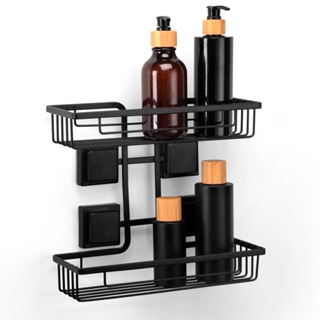 Suporte Porta Shampoo Dois Andares Preto Arthi 3M Duplo Prateleira Sem Furos em Oferta na Shopee