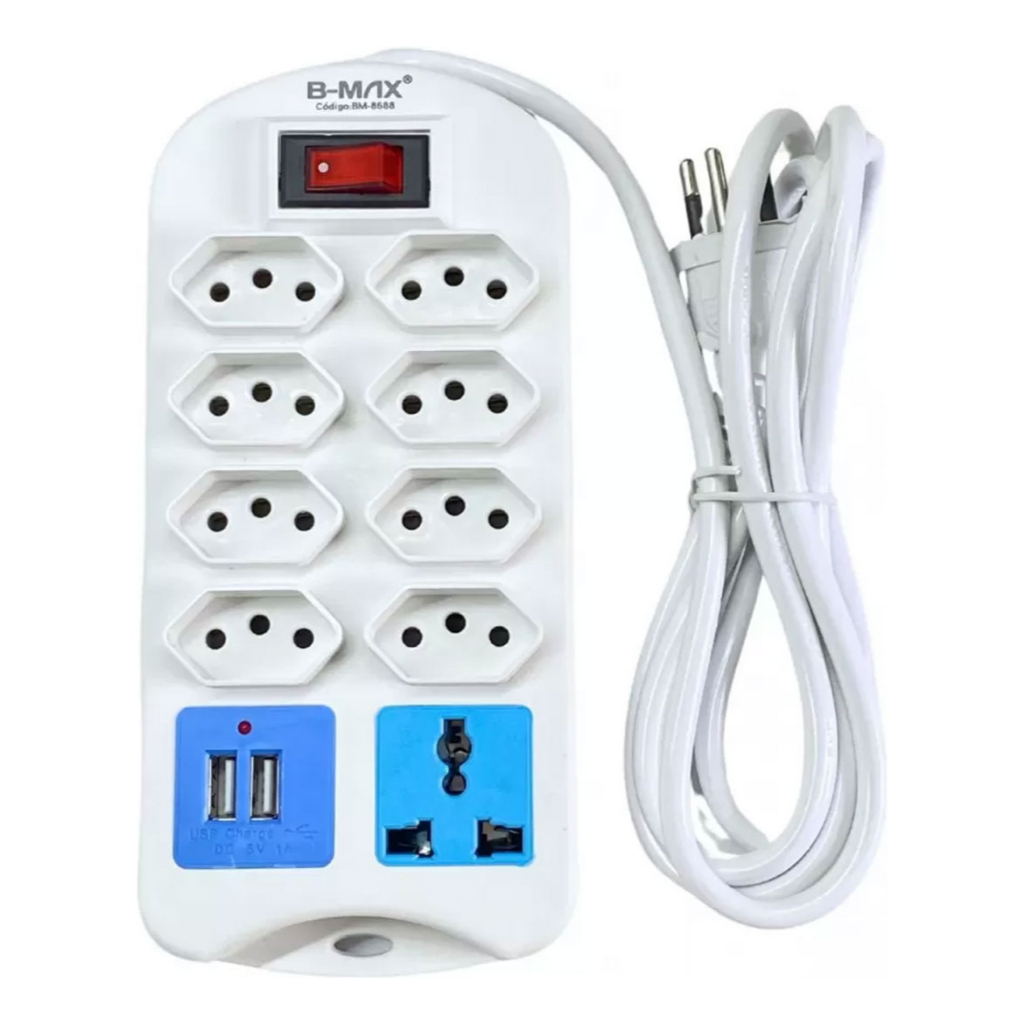 Extensão Elétrica 8 Tomadas Régua 2 Usb Com Cabo 2 Metros em Oferta na Shopee