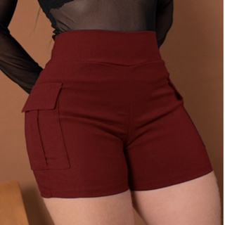 Bermuda Short Cargo  Alfaiataria Feminino Cintura Alta Levanta Bumbum Com Lycra com alta elasticidade em Oferta na Shopee