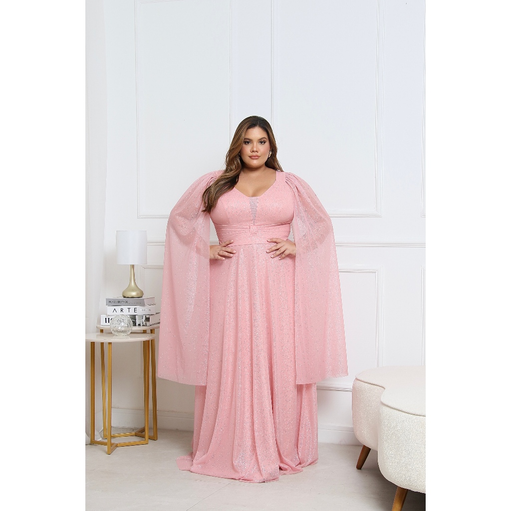 VESTIDO PLUS SIZE FESTA MADRINHA CASAMENTO ROSE CAPA SEM BRILHO em Oferta na Shopee