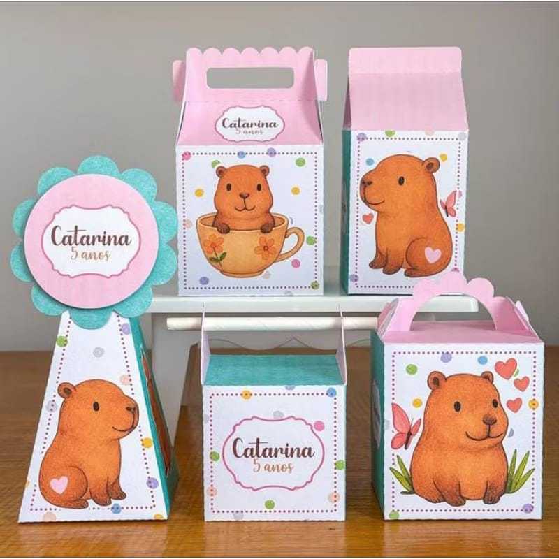 Kit Festa Personalizados Pegue e Monte Tema Capivara Lembrancinha Caixinha Aniversário