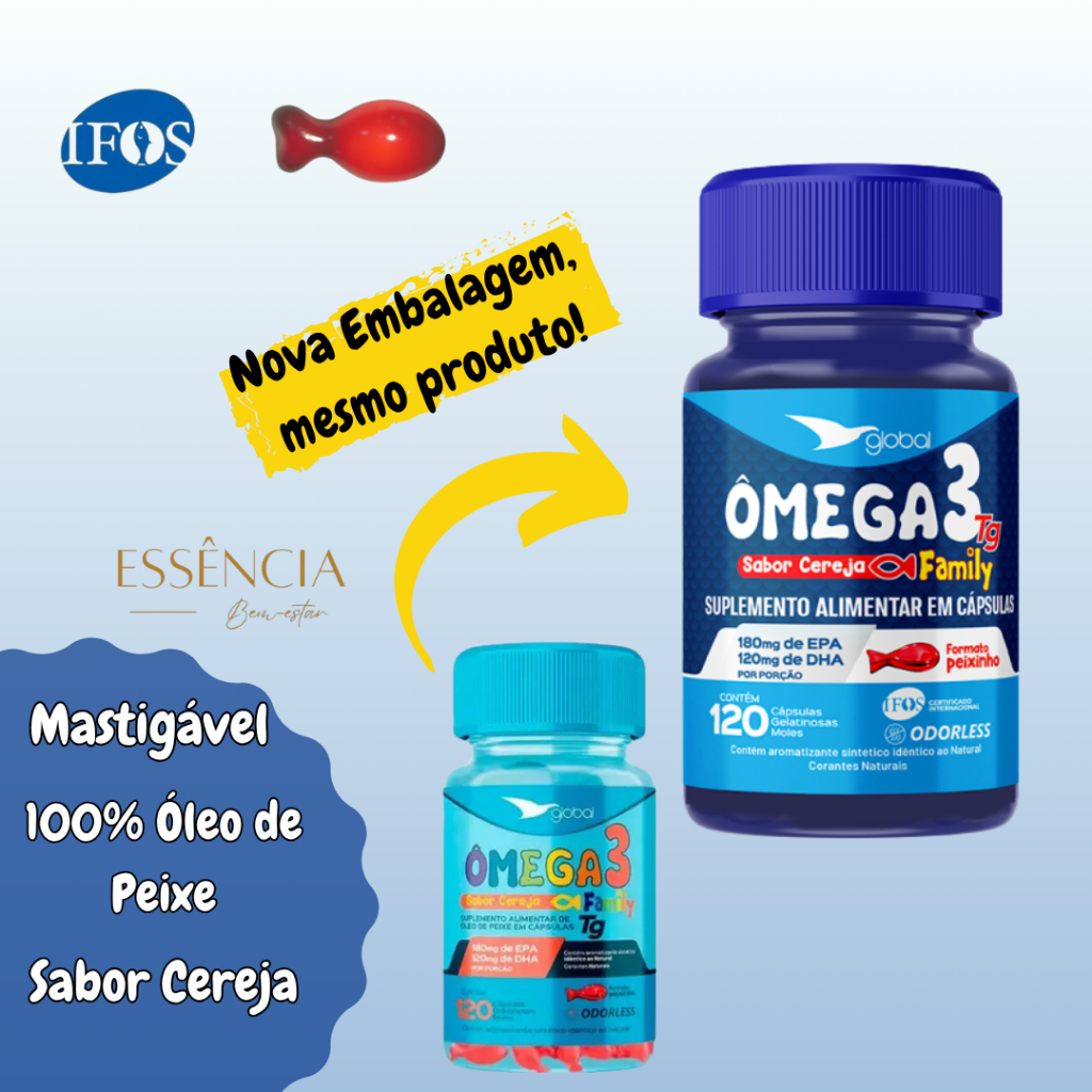 Omega 3 Peixinho Family Mastigável 180mg EPA e 120mg DHA - 120 Cápsulas Sabor Cereja em Oferta na Shopee