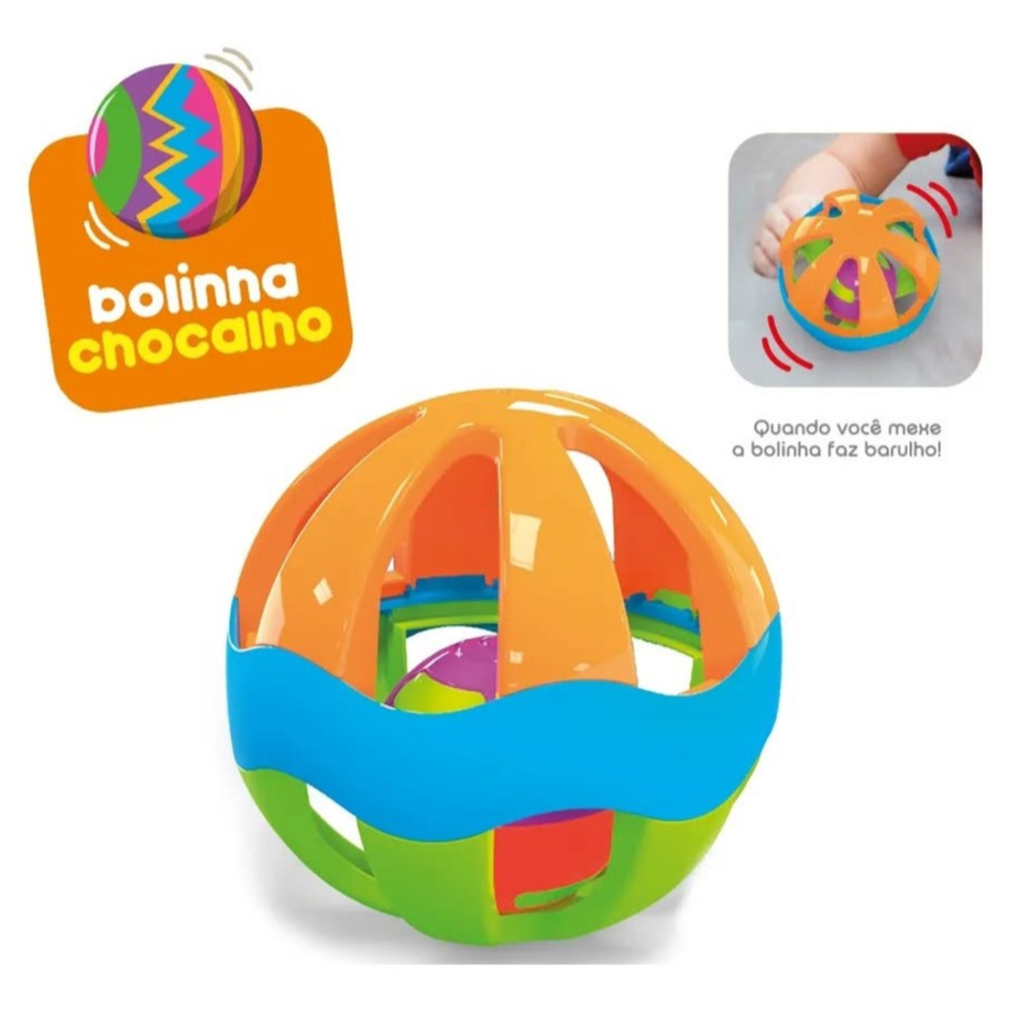 Bolinha Chocalho Didática para Bebe Colorida Infantil Pedagógica coordenação motora