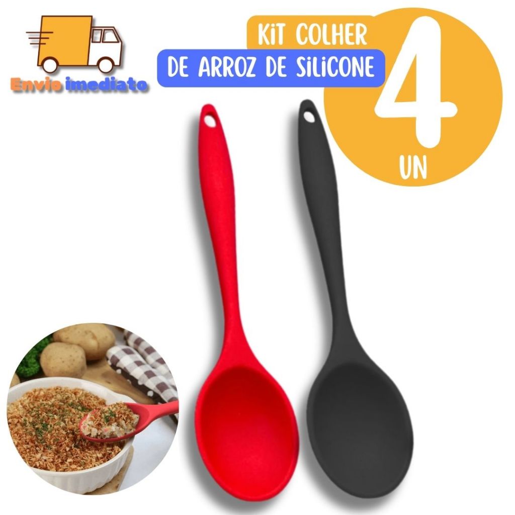 4 Colheres de Silicone Redonda de 26,8cm Para Arroz Maionese Farofa Utensílios de Cozinha