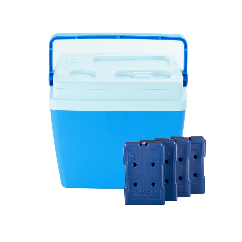 Caixa Térmica 28 Litros EPS Cooler 4 Placas Gelo Reutilizável 400 ml Transporte vacina medicamentos alimentos bebidas