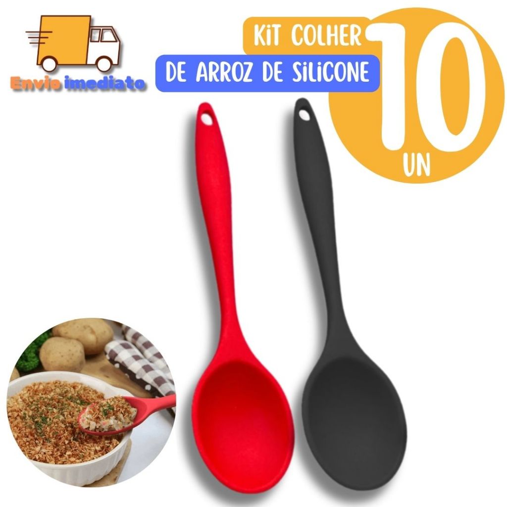Conjunto de 10Colheres de Silicone Redonda de 26,8cm Para Arroz Maionese Farofa Utensílios decozinha