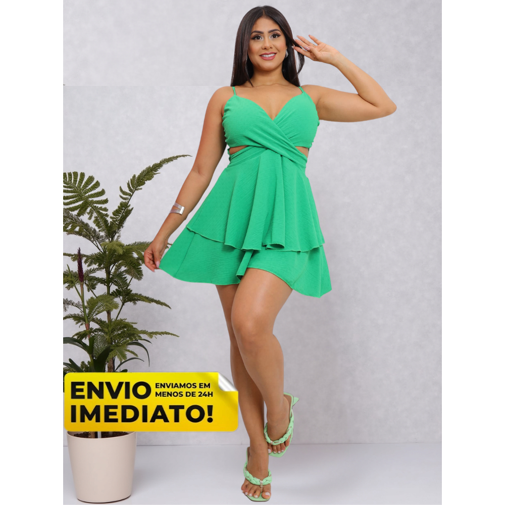 Macaquinho Feminino Curto Soltinho Alcinha Regulável com Cintura Marcada, Estilo Short Saia Envio Imediato