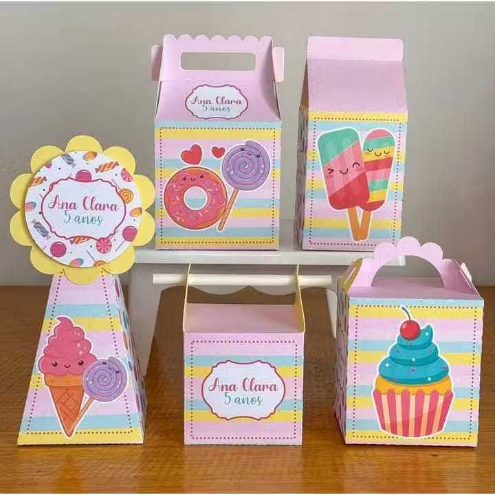 Kit Festa Personalizados Pegue e Monte Tema Doces Lembrancinha Caixinha Aniversário