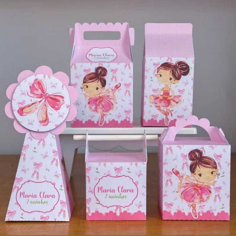 Kit Festa Personalizados Pegue e Monte Tema Bailarina Lembrancinha Caixinha Aniversário
